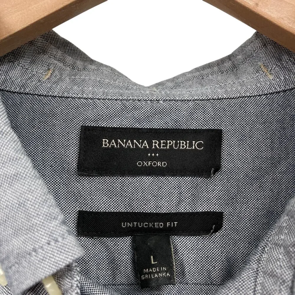 Banana Republic Gray Oxford Button Down Shirt Large Untucked Fit Mens Casual